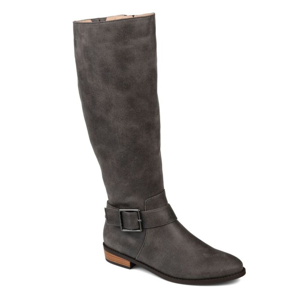 JOURNEE COLLECTION Womens Gray Wide Calf Winona Block Heel Riding Boot 5.5 M WC